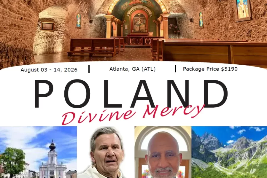 Embark on a Divine Mercy Pilgrimage with Deacons Jerry Lett and Keith Kolodziej, traveling from Atlanta, GA (ATL) from August 3-14, 2026